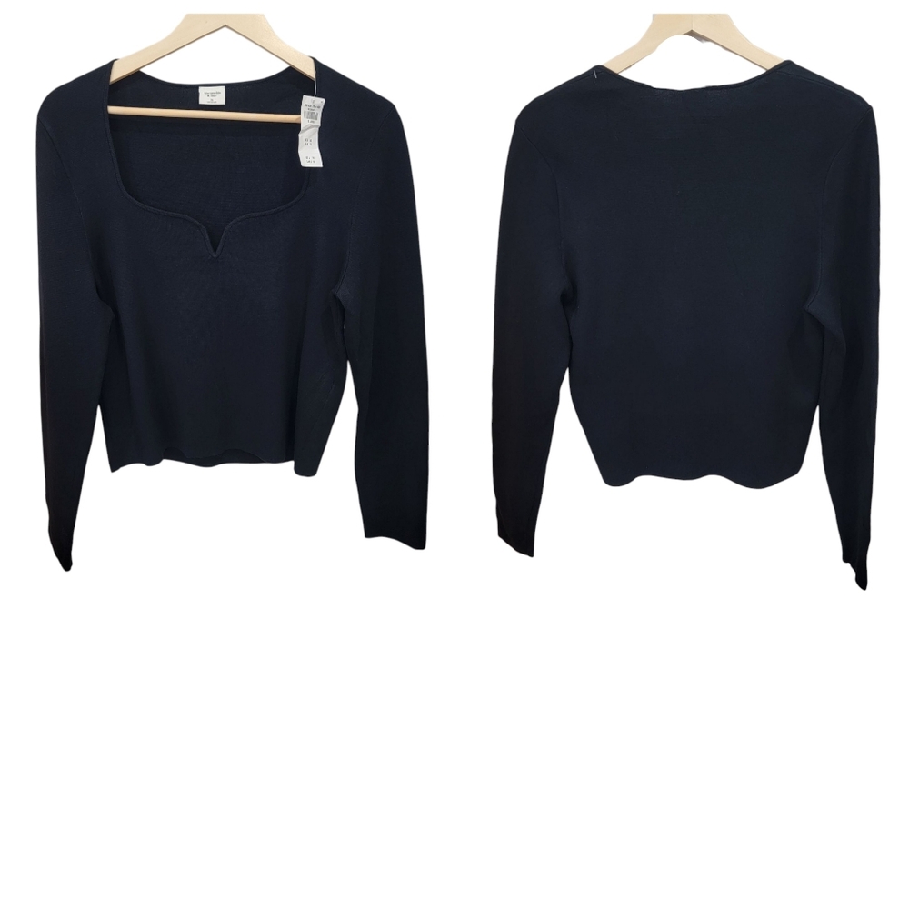 Abercrombie & Fitch Waffle Knit Top Notch Sweetheart Neckline Long Sleev… - Picture 13 of 14